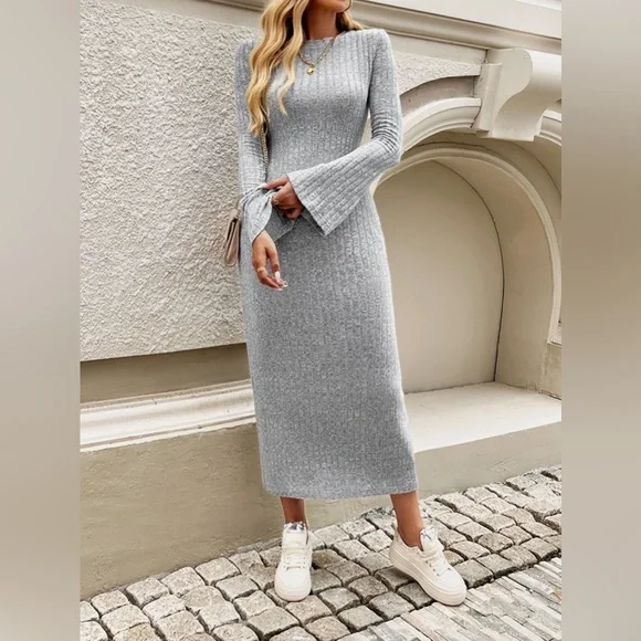 Long sleeve midi dress green - Picture 11 of 15